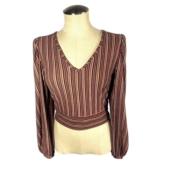 Free People Fall Nights Wrap Front Top Open Back Size Small - Picture 6 of 12